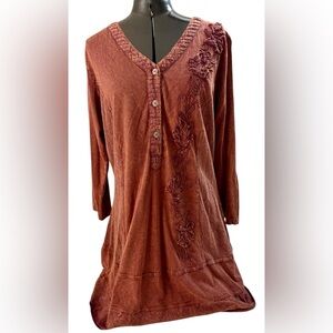 Parsley & Sage Rust Embroidered Details Tunic Size XL  New With tags